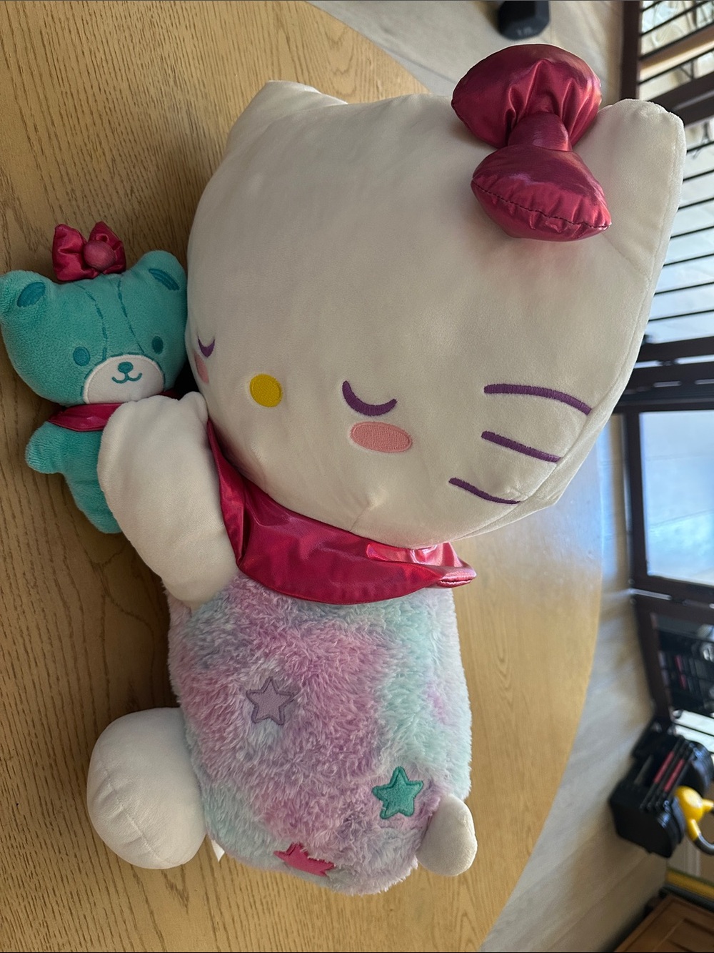 Hello Kitty Plush with Teal Bear and Pink Accents
